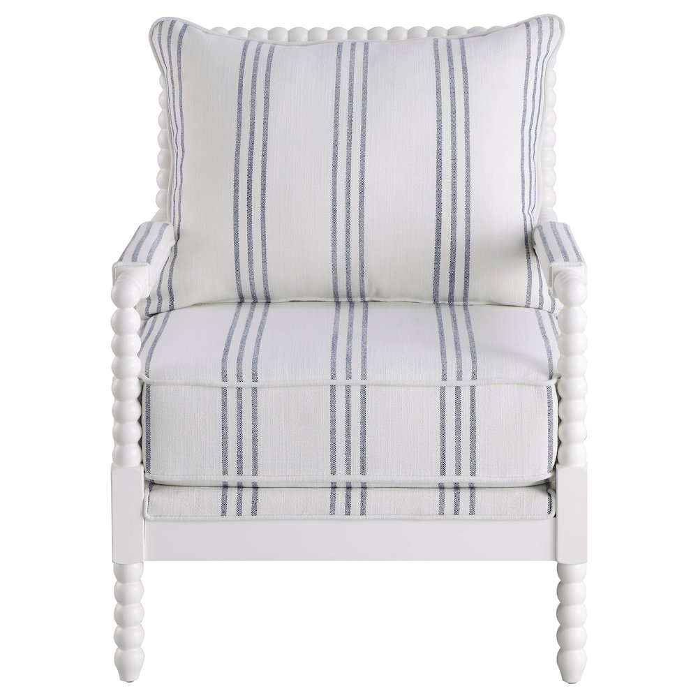 White and Navy Upholstered Stripe Accent Chair. Picture 3