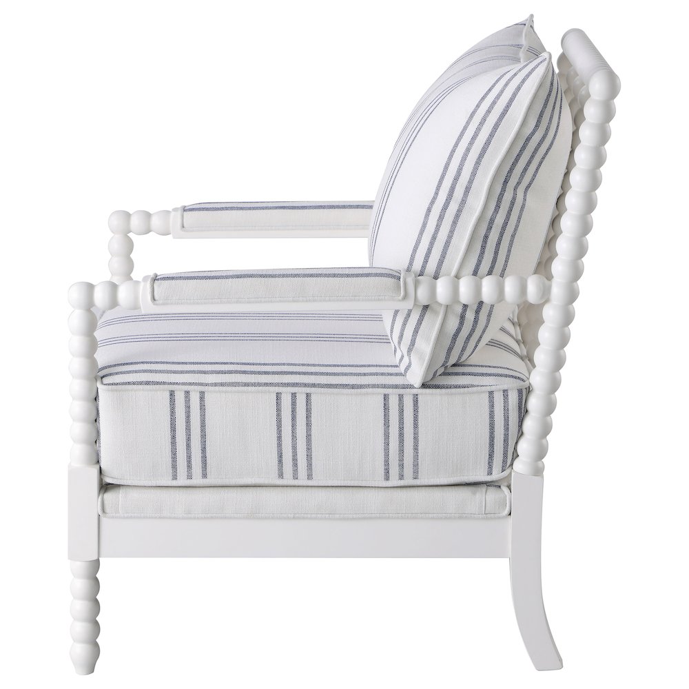 White and Navy Upholstered Stripe Accent Chair. Picture 5