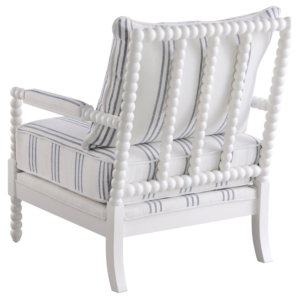 White and Navy Upholstered Stripe Accent Chair. Picture 6