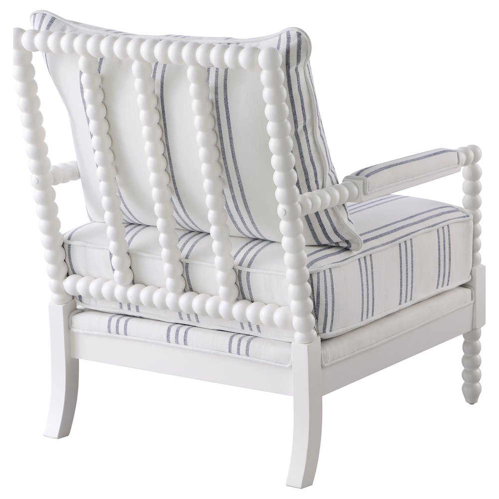 White and Navy Upholstered Stripe Accent Chair. Picture 8