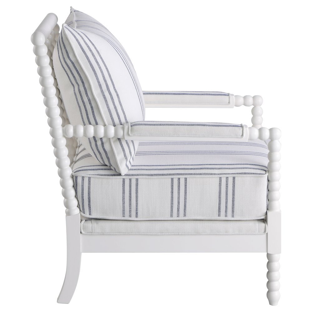 White and Navy Upholstered Stripe Accent Chair. Picture 9