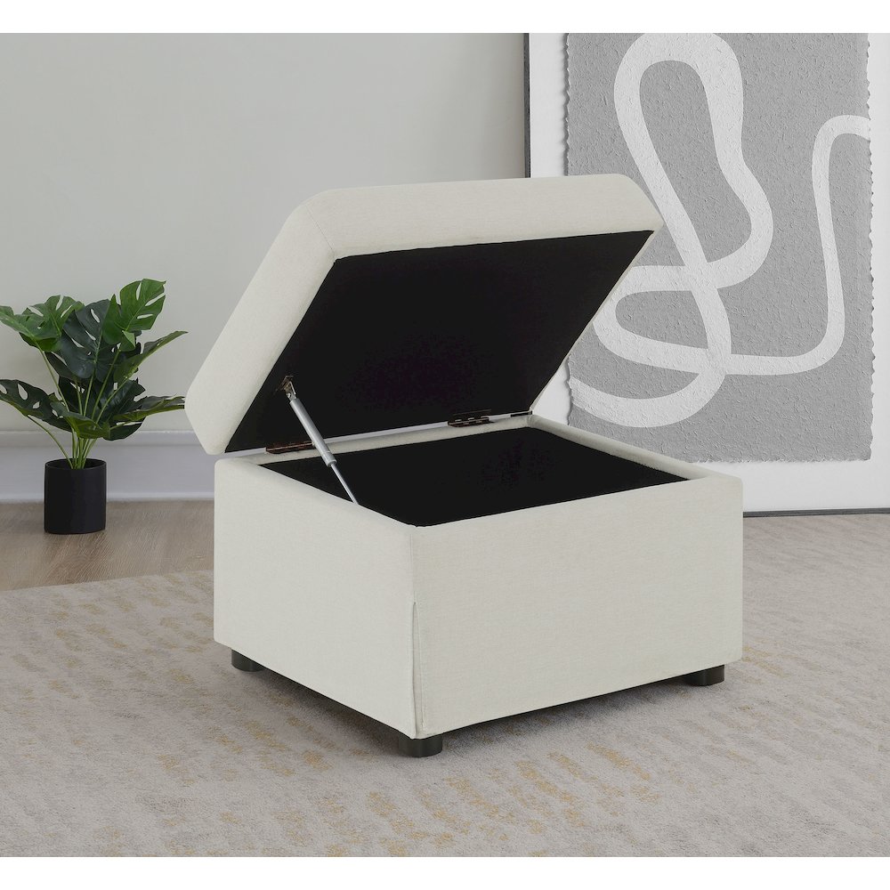 Merced Beige Upholstered Hydraulic Lift Top Storage Ottoman. Picture 2