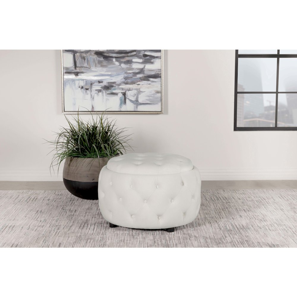 Upholstered Tufted Storage Round Ottoman. Picture 2