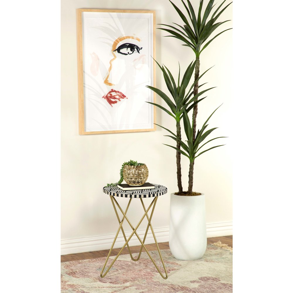 Black White and Gold Round Top Accent Table. Picture 2