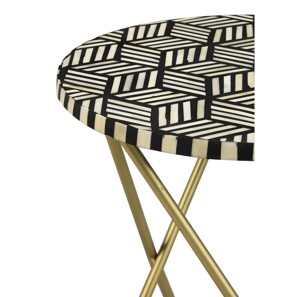Black White and Gold Round Top Accent Table. Picture 4
