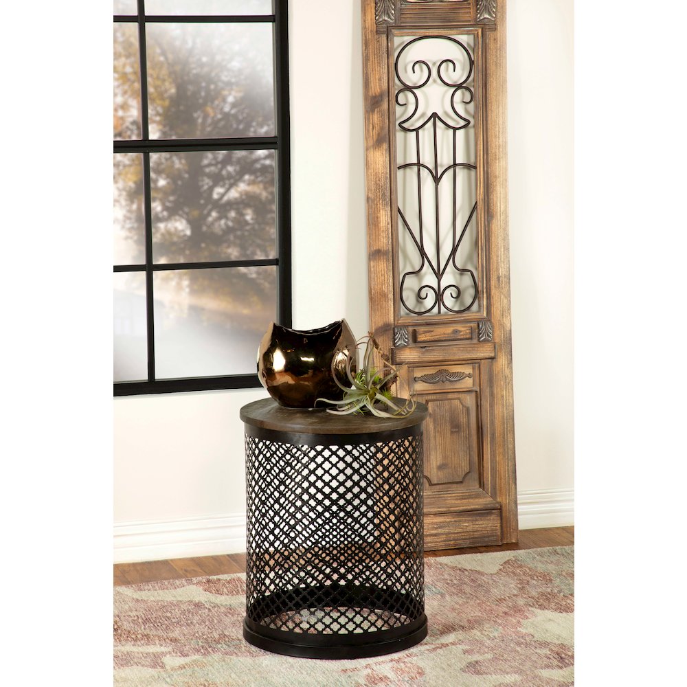 Natural and Black Drum Base Accent Table. Picture 2
