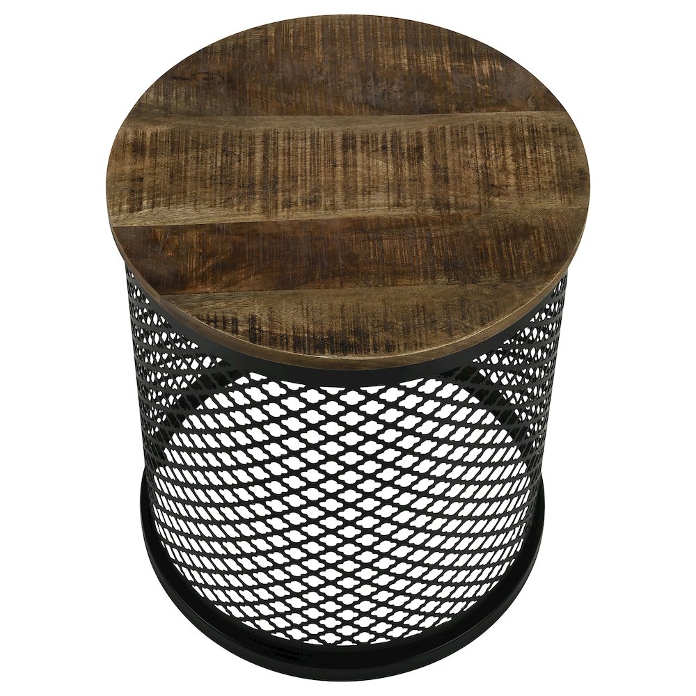 Natural and Black Drum Base Accent Table. Picture 3