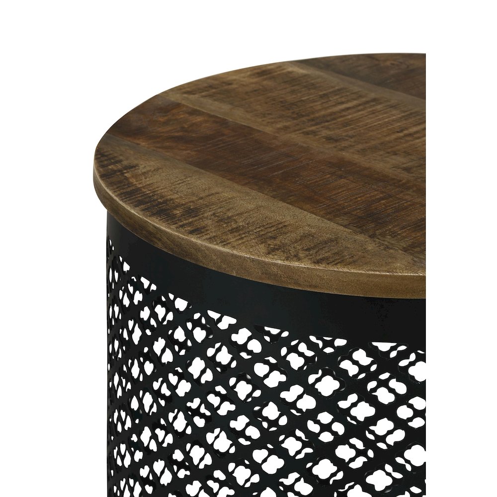 Natural and Black Drum Base Accent Table. Picture 5