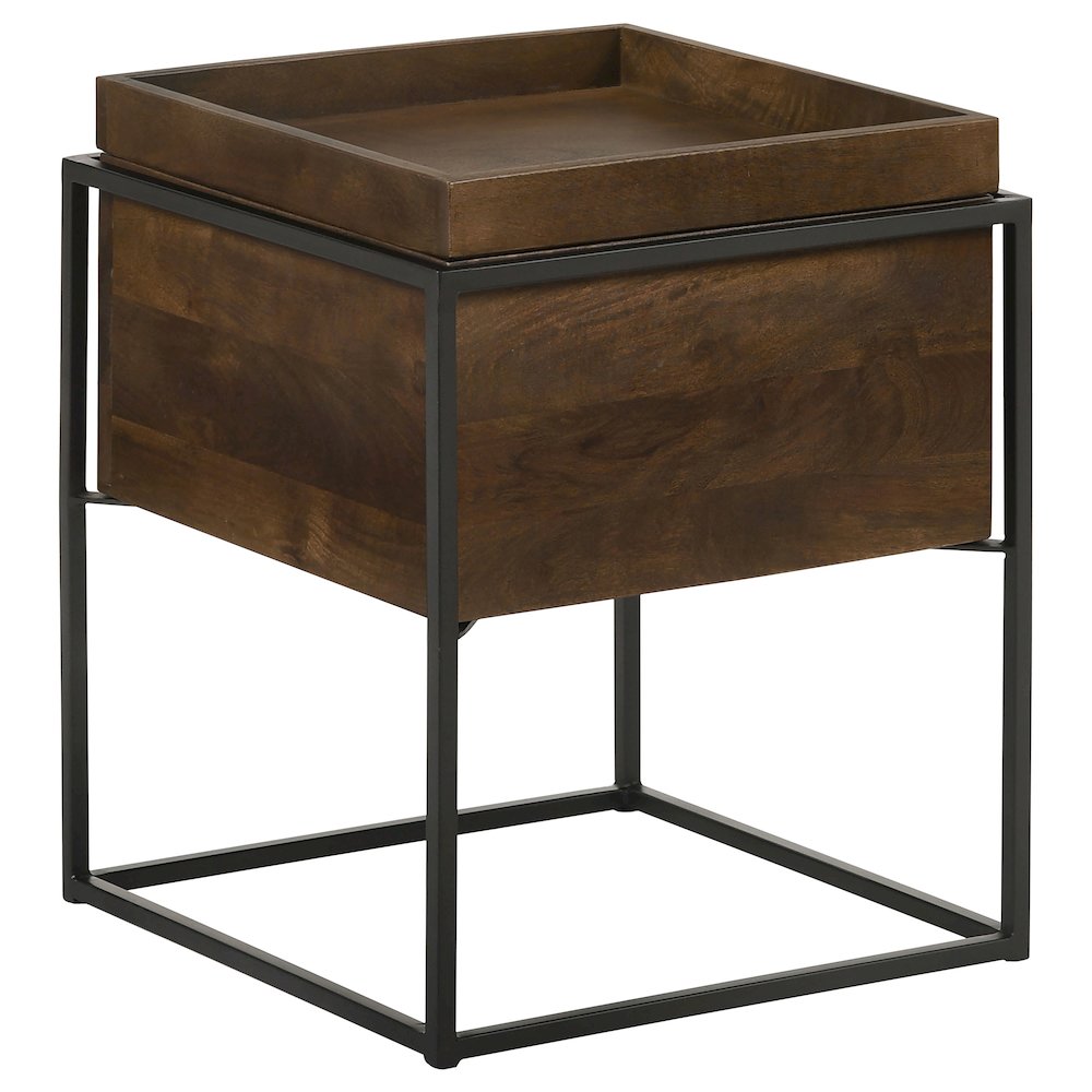 Dark Brown and Gunmetal Accent Table with Top Tray. Picture 1