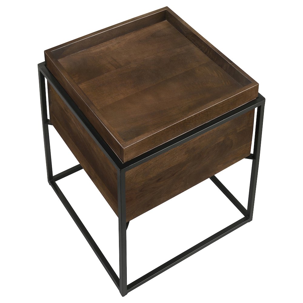 Dark Brown and Gunmetal Accent Table with Top Tray. Picture 3