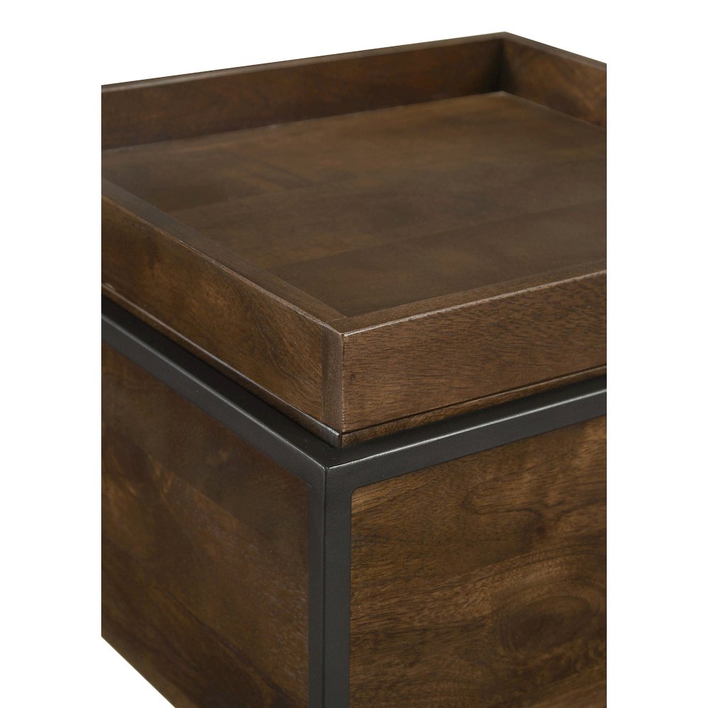Dark Brown and Gunmetal Accent Table with Top Tray. Picture 4