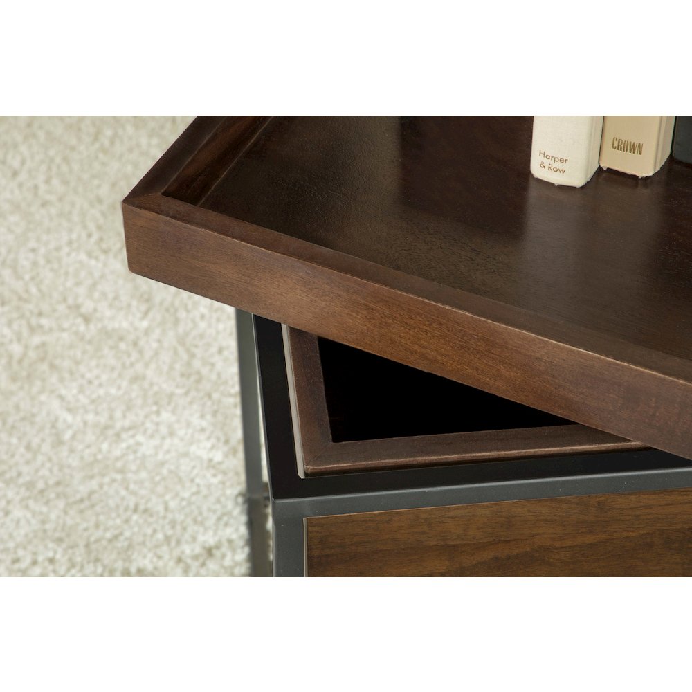 Dark Brown and Gunmetal Accent Table with Top Tray. Picture 5