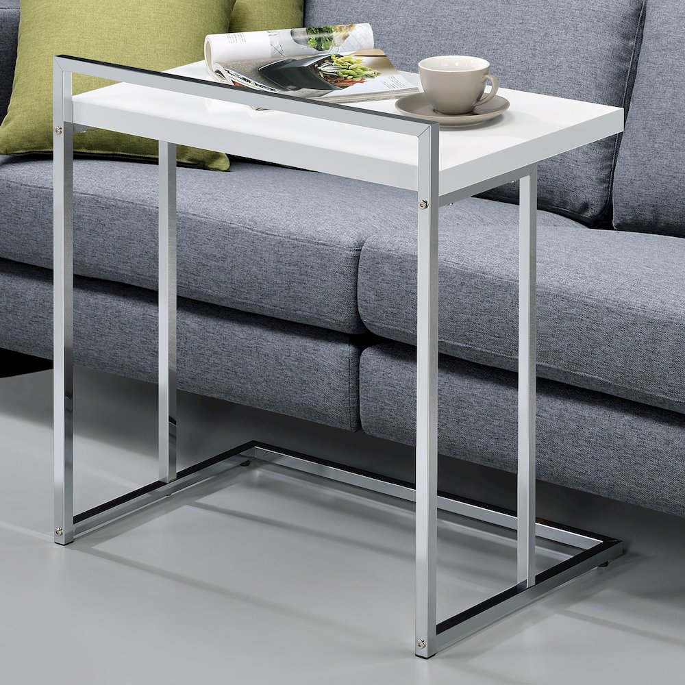 White High Gloss and Chrome Snack Table. Picture 2