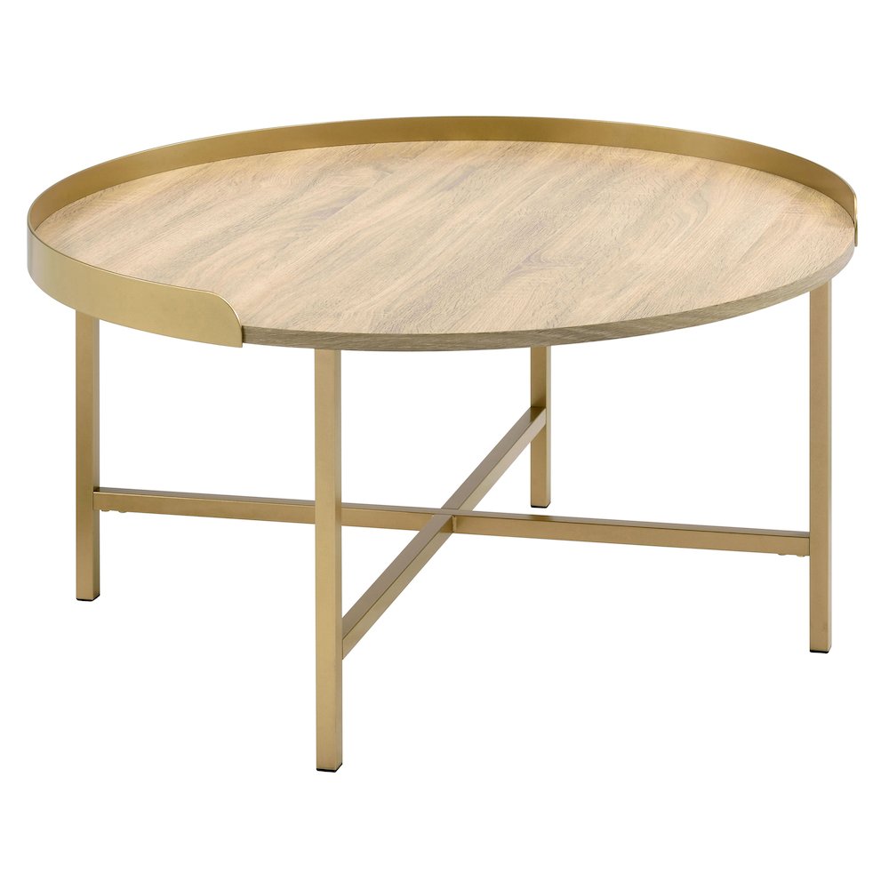 Oak and Gold Coffee Table with Tray Top. Picture 1