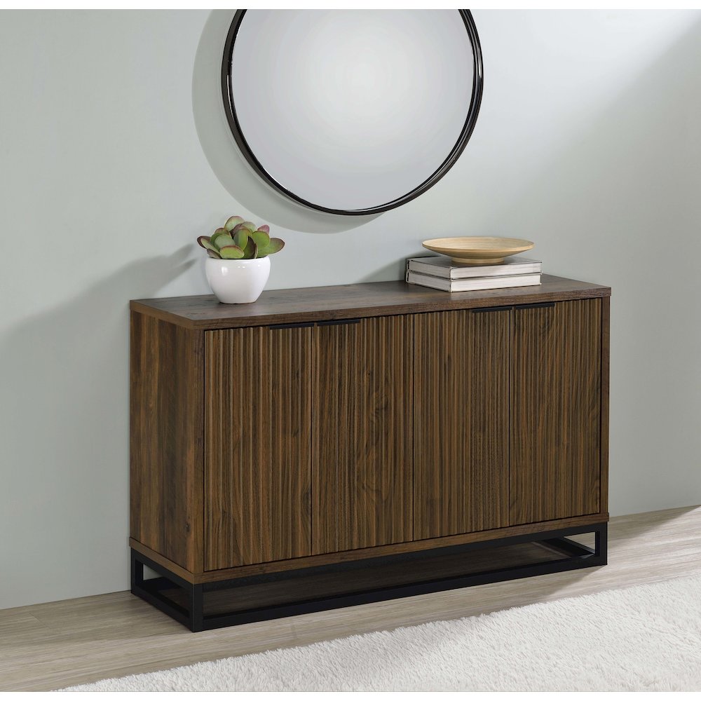 Dark Pine and Black 4-Door Accent Cabinet. Picture 2