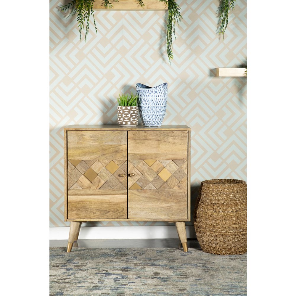 Natural Checkered Pattern 2-door Accent Cabinet. Picture 2