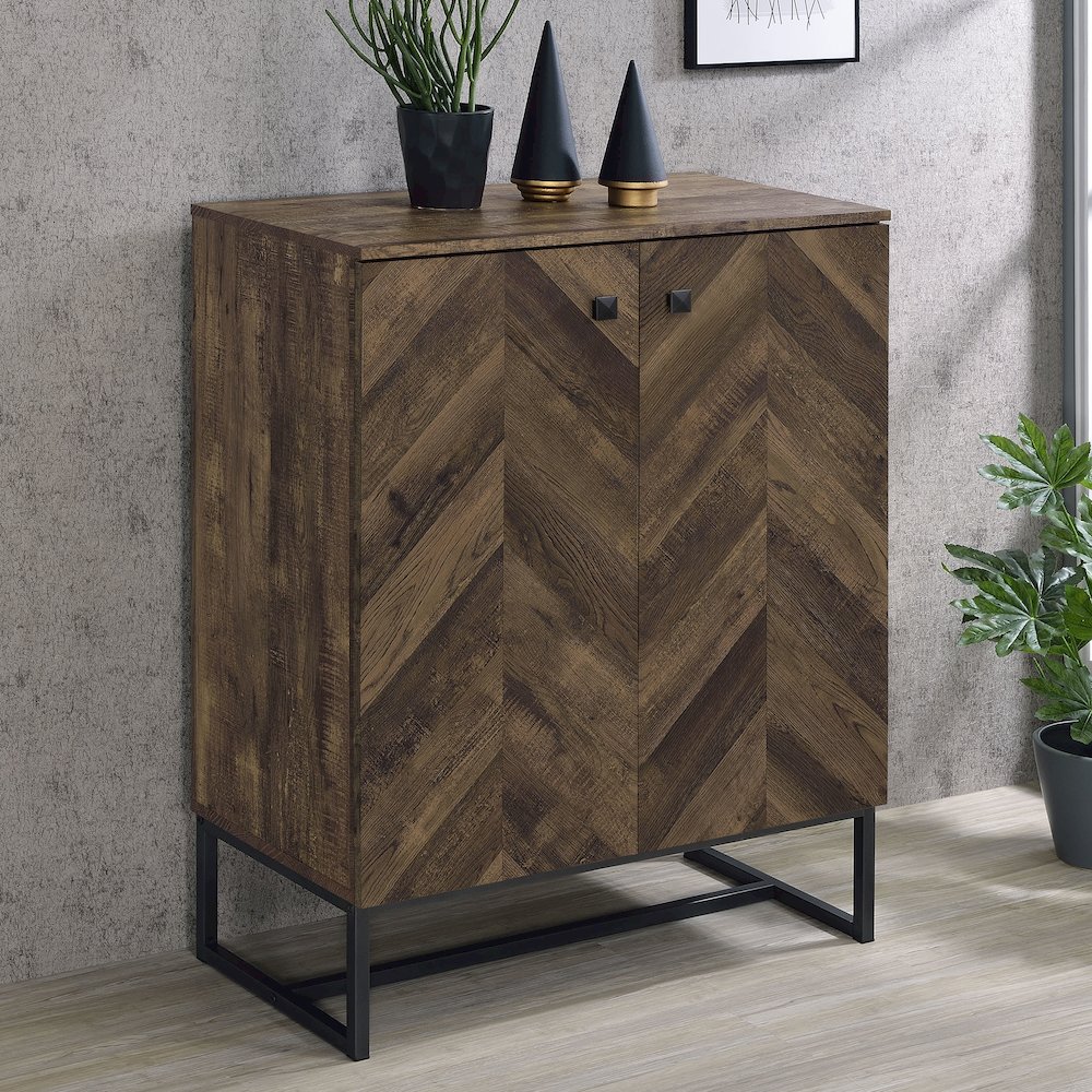 Rustic Oak and Gunmetal 4-Shelf Accent Cabinet. Picture 2