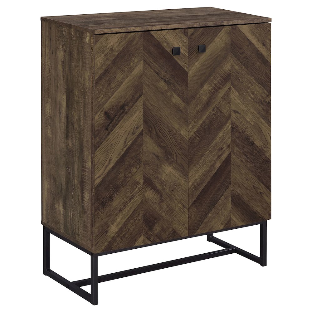 Rustic Oak and Gunmetal 4-Shelf Accent Cabinet. Picture 1