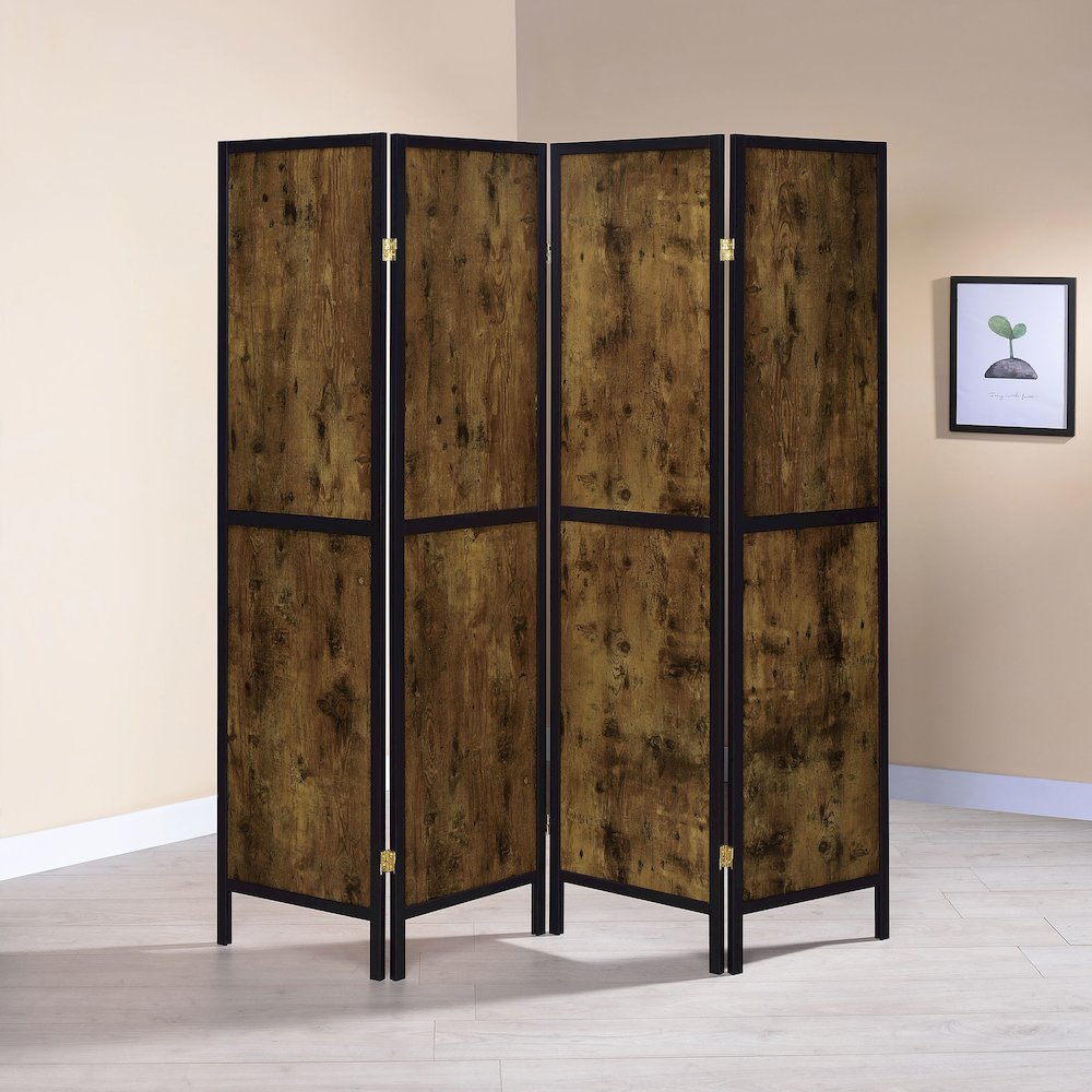 Antique Nutmeg and Black 4-panel Folding Screen. Picture 2