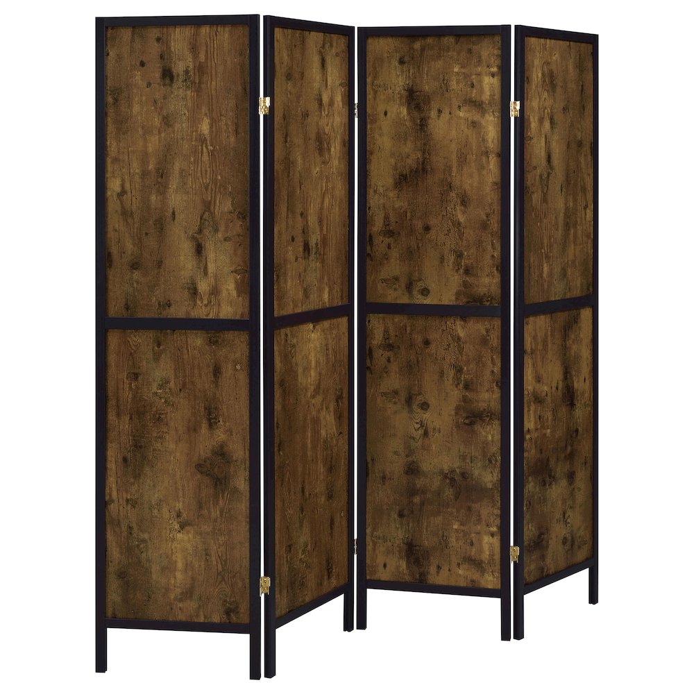 Antique Nutmeg and Black 4-panel Folding Screen. Picture 1