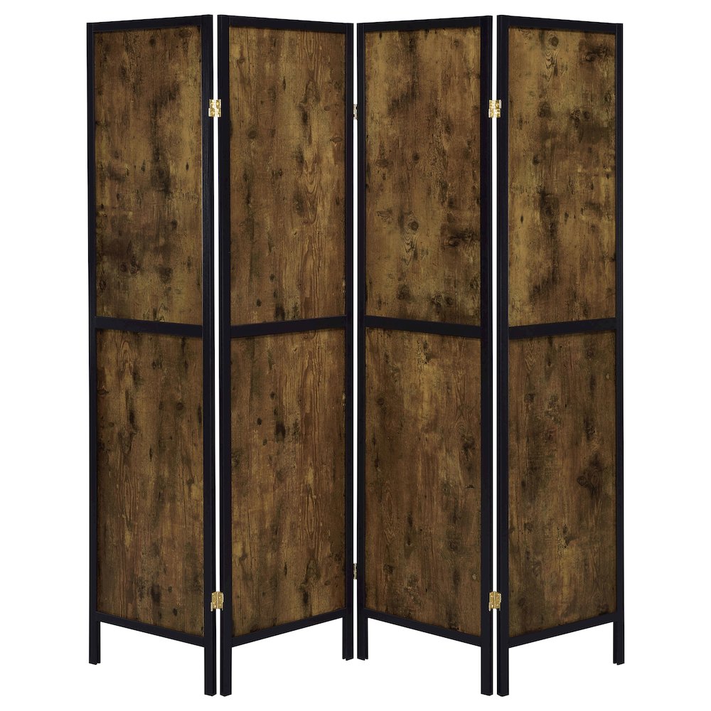 Antique Nutmeg and Black 4-panel Folding Screen. Picture 3