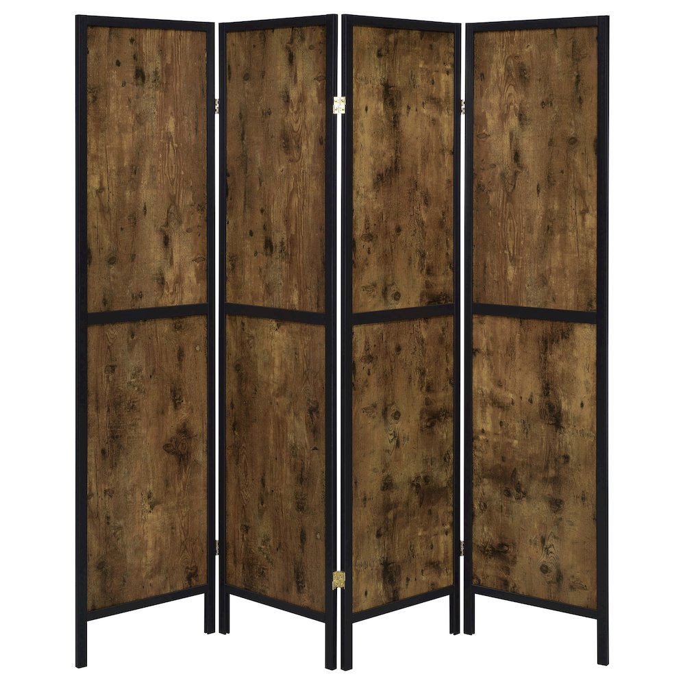 Antique Nutmeg and Black 4-panel Folding Screen. Picture 4