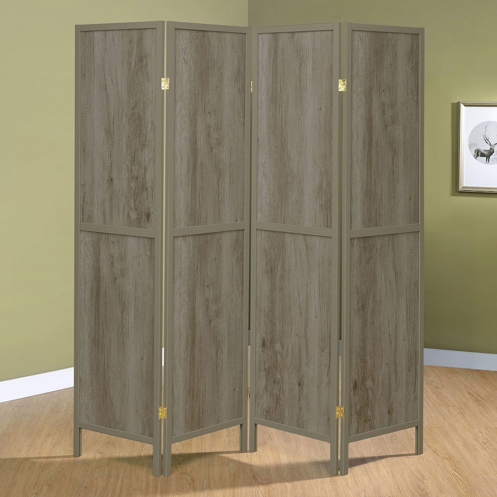 Grey Driftwood and Light Grey 4-panel Folding Screen. Picture 2