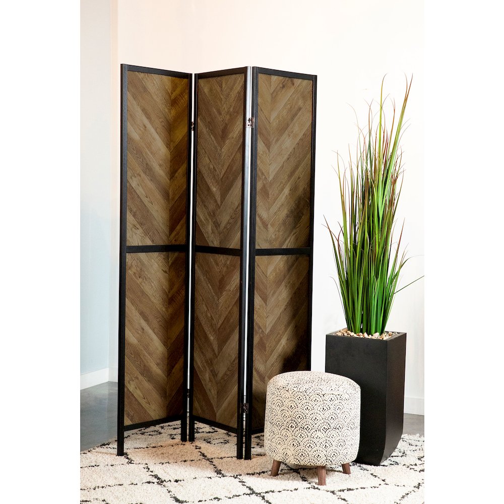 Rustic Tobacco Herringbone 3-Panel Folding Screen. Picture 2
