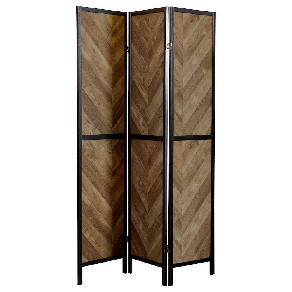 Rustic Tobacco Herringbone 3-Panel Folding Screen. Picture 1