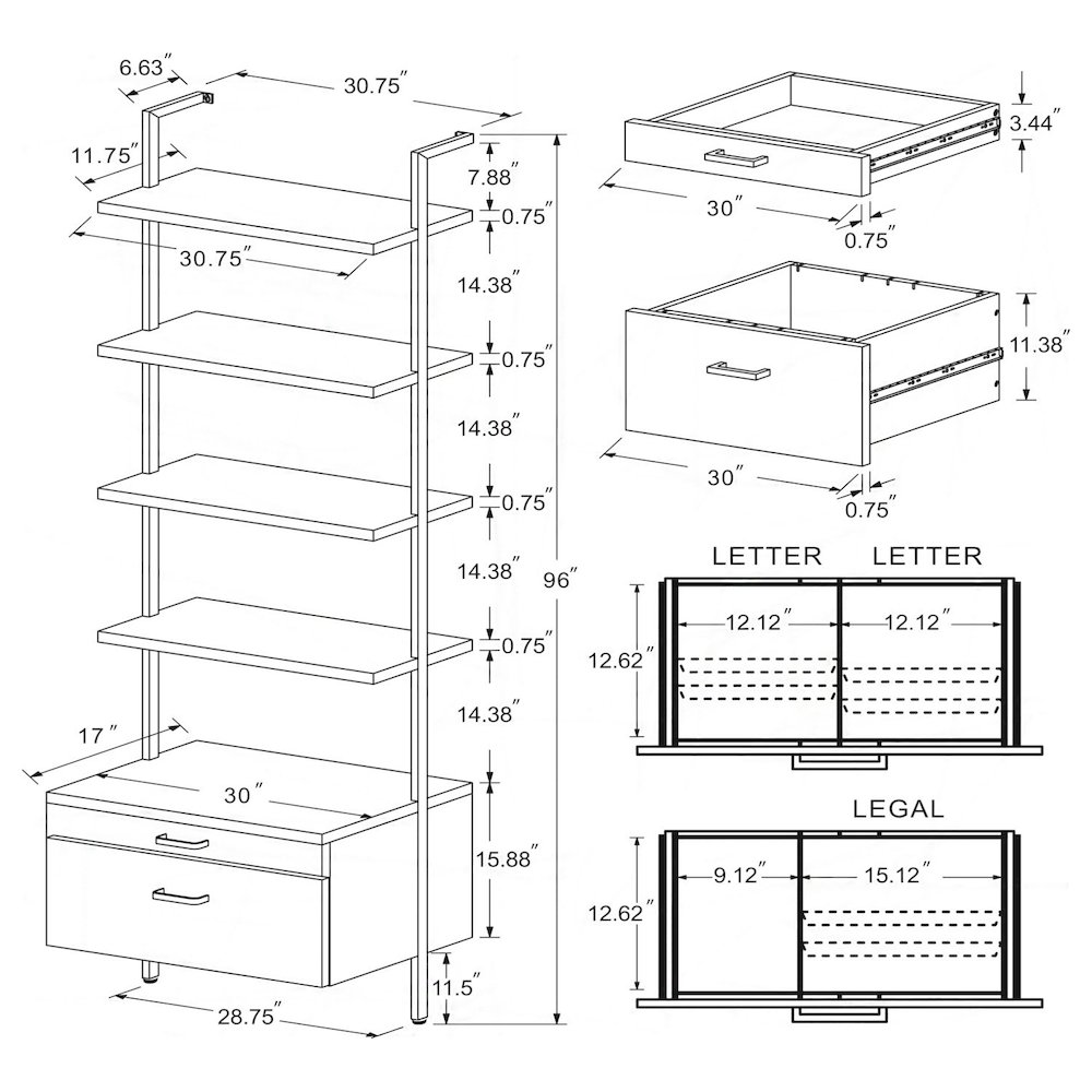 Wendell Walnut 4-shelf Storage Wall Bookshelf. Picture 12