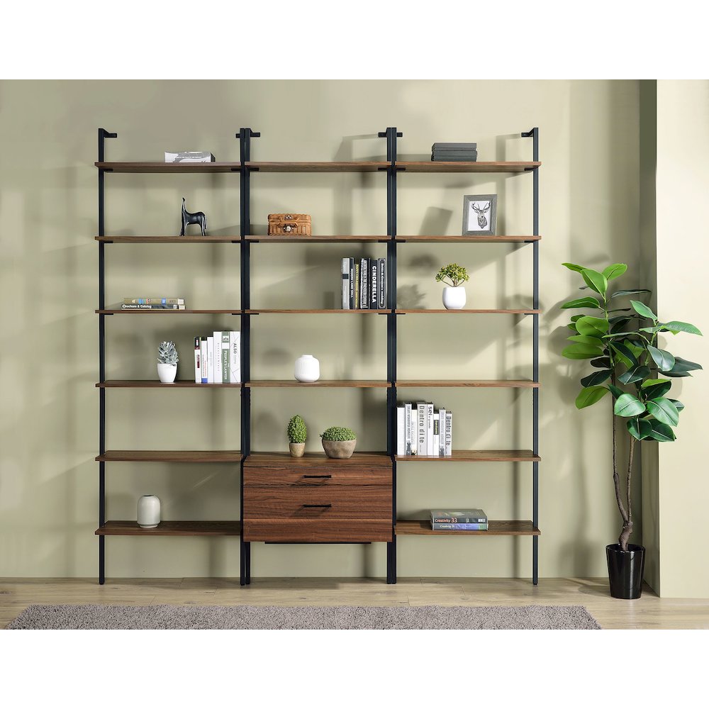 Wendell Walnut 4-shelf Storage Wall Bookshelf. Picture 13