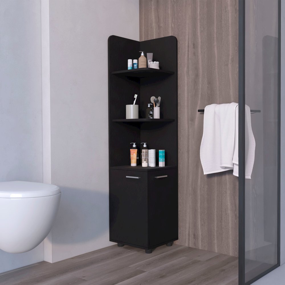 2-Door Cabinet with 3 Corner Shelves Black. Picture 4