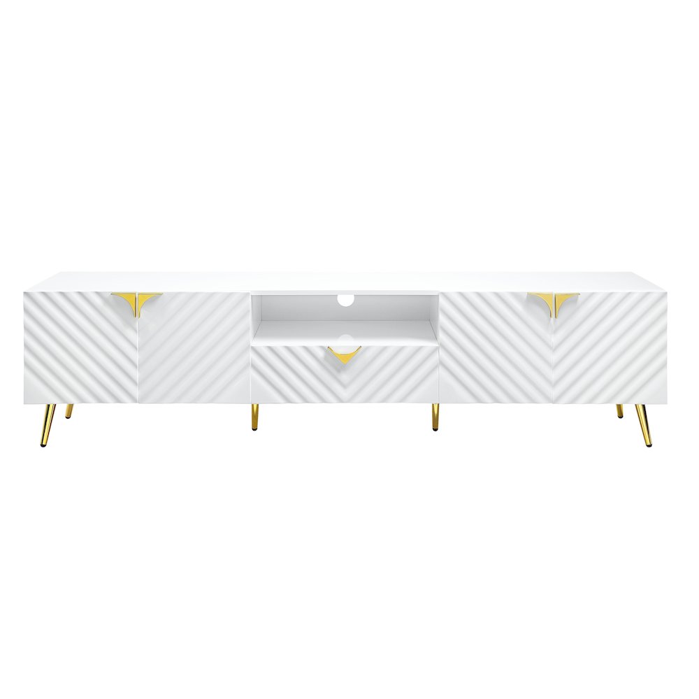 White High Gloss 1-Drawer TV Stand with 4 Doors. Picture 2