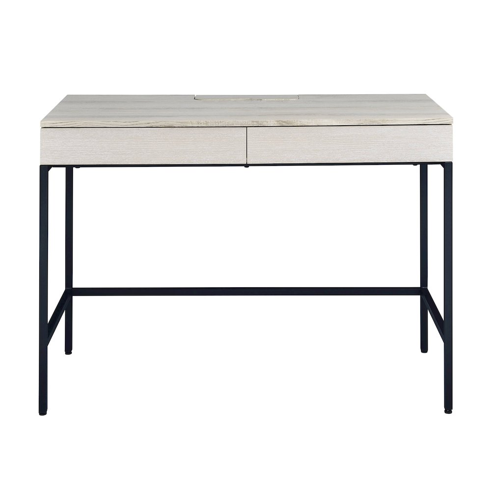 Natural and Black Writing Desk with 2 Drawers. Picture 2