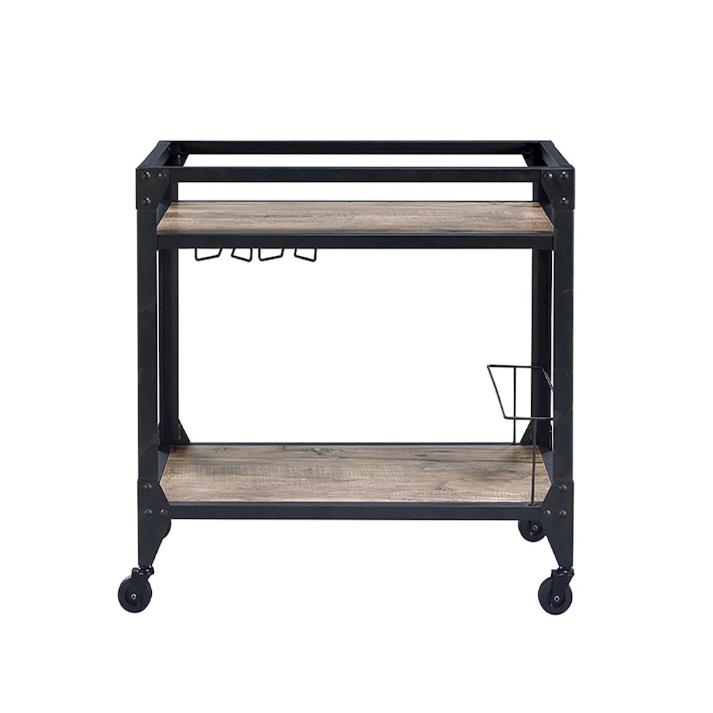 Rustic Oak and Charcoal 2-shelf Serving Cart. Picture 2