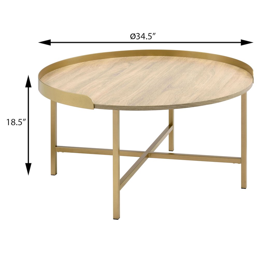Oak and Gold Coffee Table with Tray Top. Picture 5