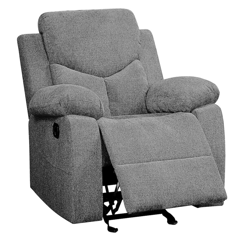 Grey Pillow Top Arms Glider Recliner. Picture 2