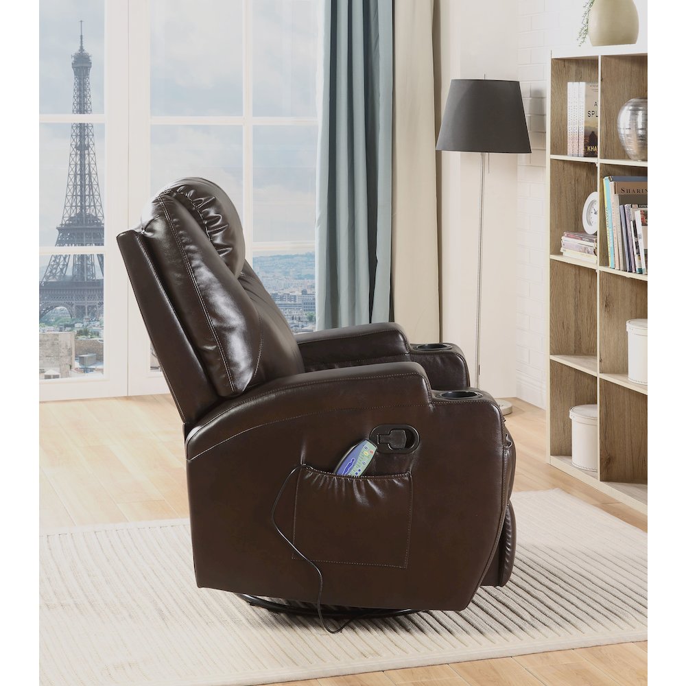 Brown Swivel Rocker Recliner with Metal Base. Picture 3