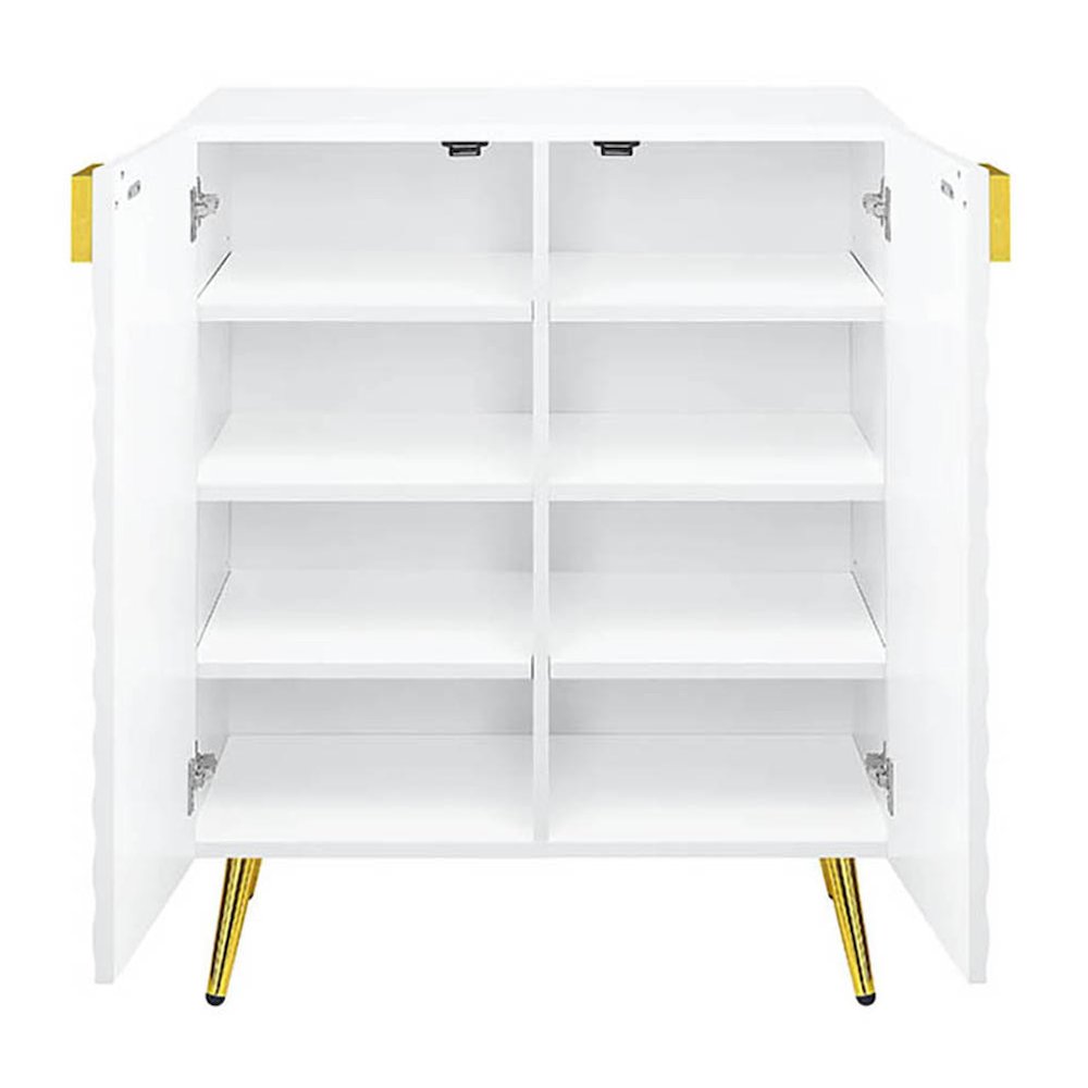 White High Gloss and Gold Console Table with Shelf. Picture 3