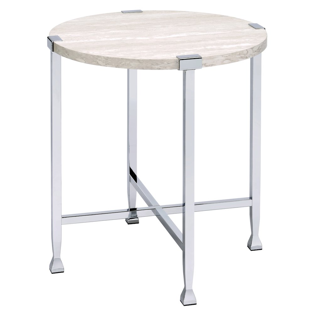 White Oak and Chrome End Table with X Shape Base. Picture 1