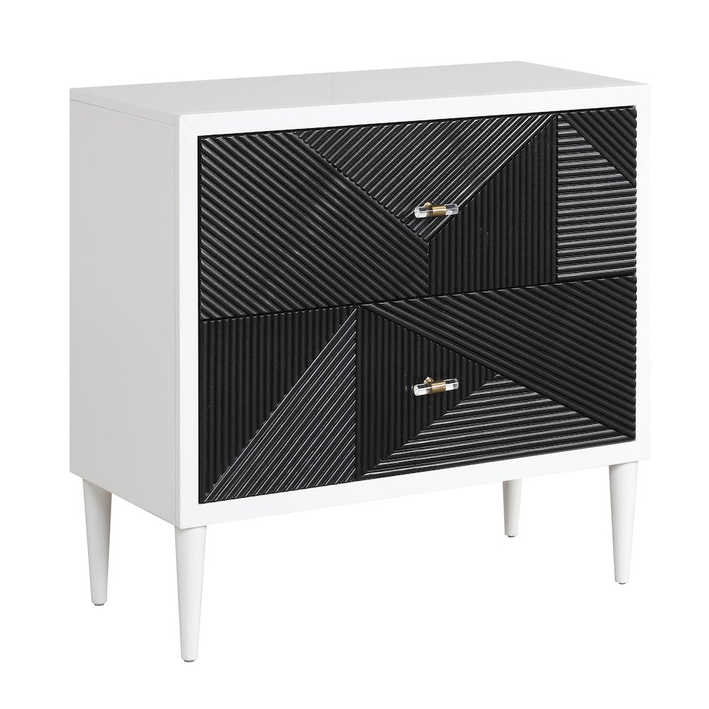 White and Black Accent Table with 2 Drawers. Picture 1