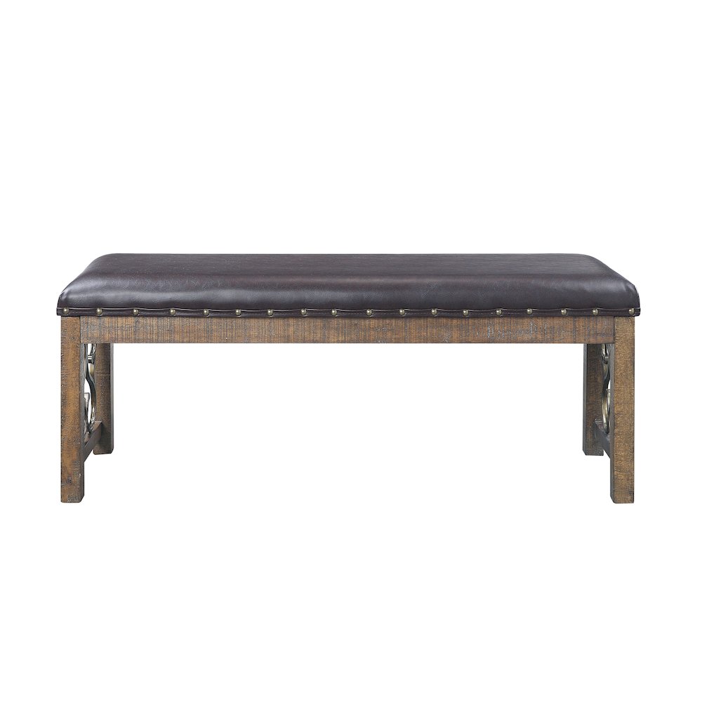 Black and Weathered Cherry Bench with Nailhead Trim. Picture 2