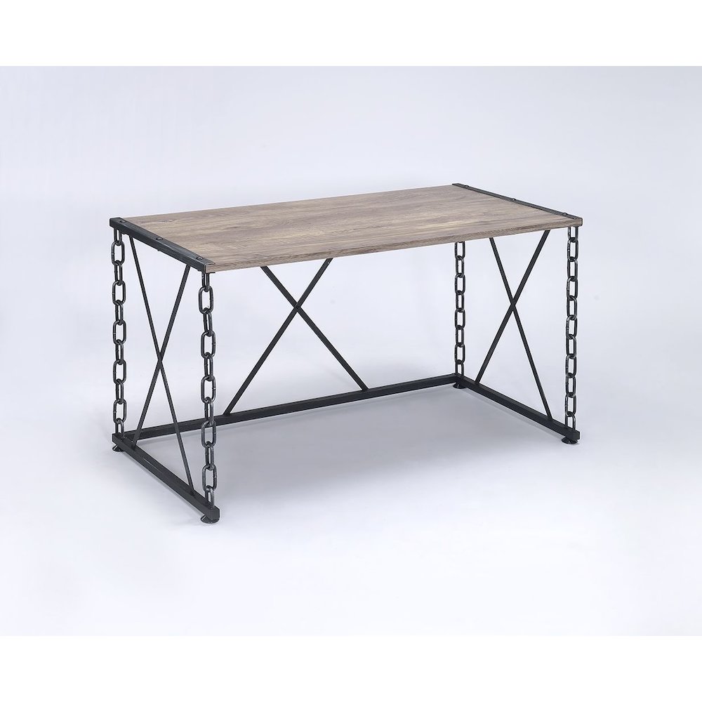 Rustic Oak and Antique Black Rectangular Console Table. Picture 1