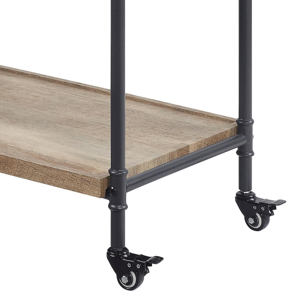 Oak and Sandy Black 2-Shelf Serving Cart. Picture 3