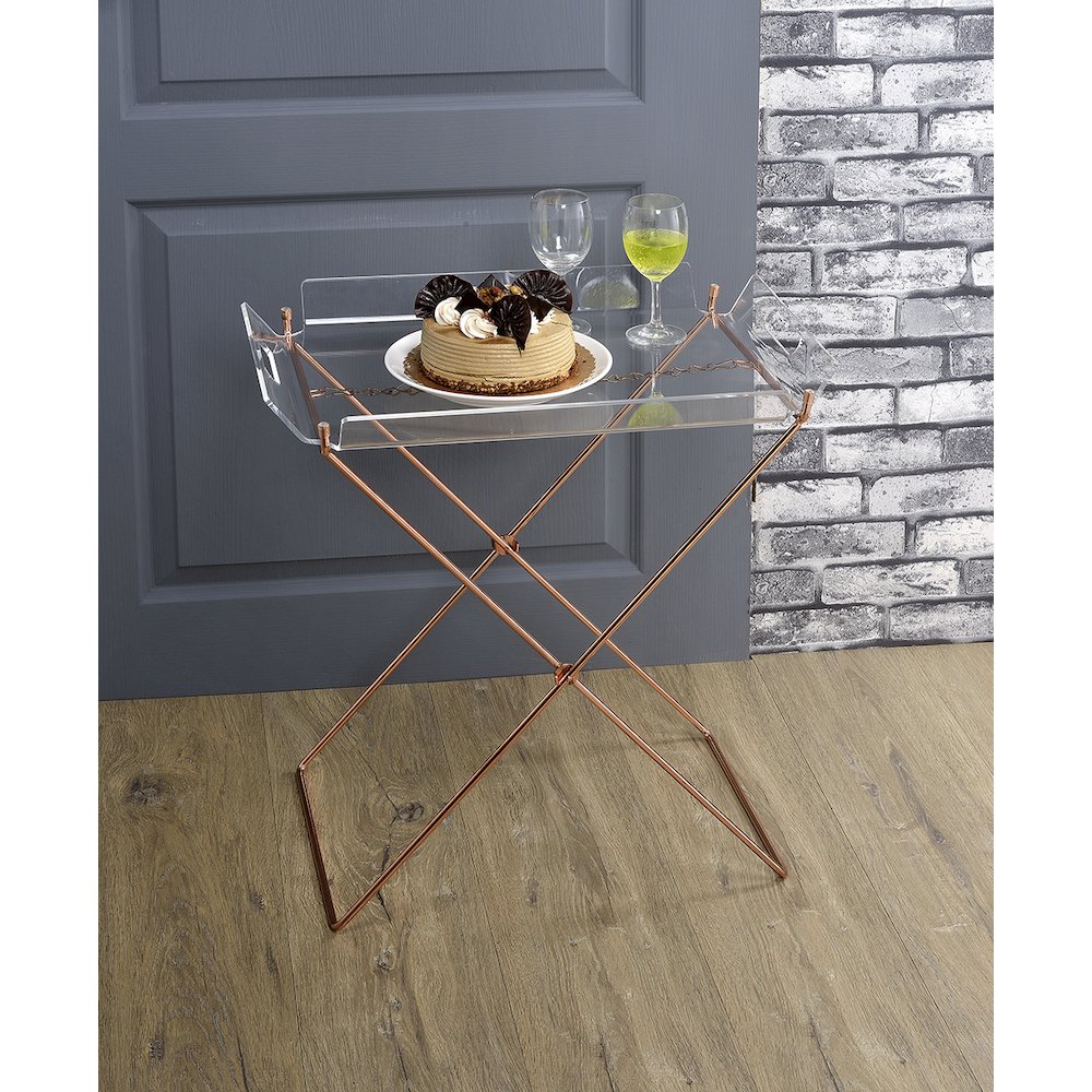 Clear and Copper Tray Table with Removable Tray. Picture 4