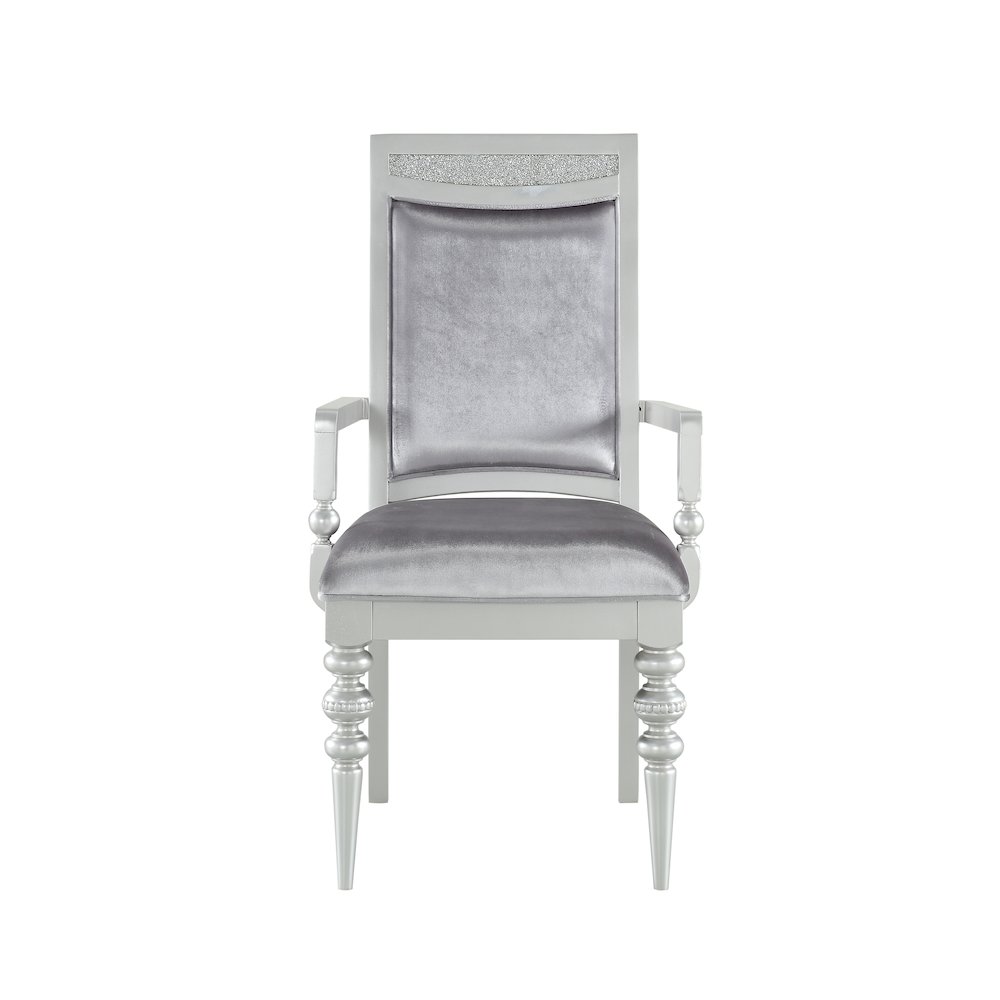 Grey and Platinum Upholstered Arm Chairs (Set of 2). Picture 2