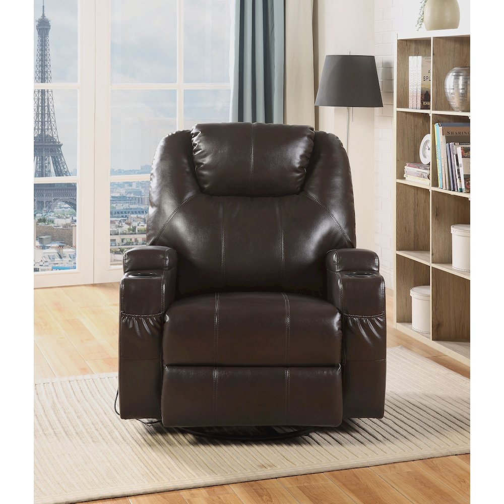 Brown Swivel Rocker Recliner with Metal Base. Picture 2