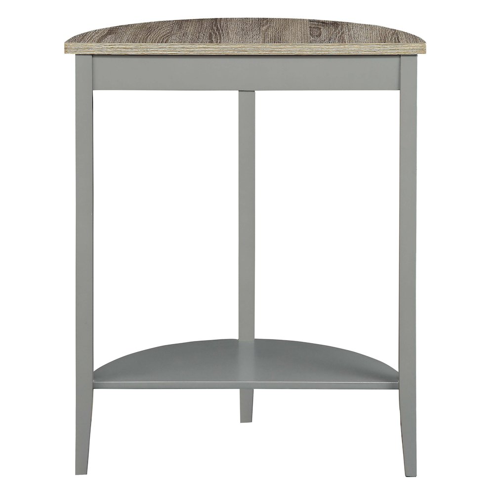 Grey Oak and Grey Half Moon Console Table with Bottom Shelf. Picture 3
