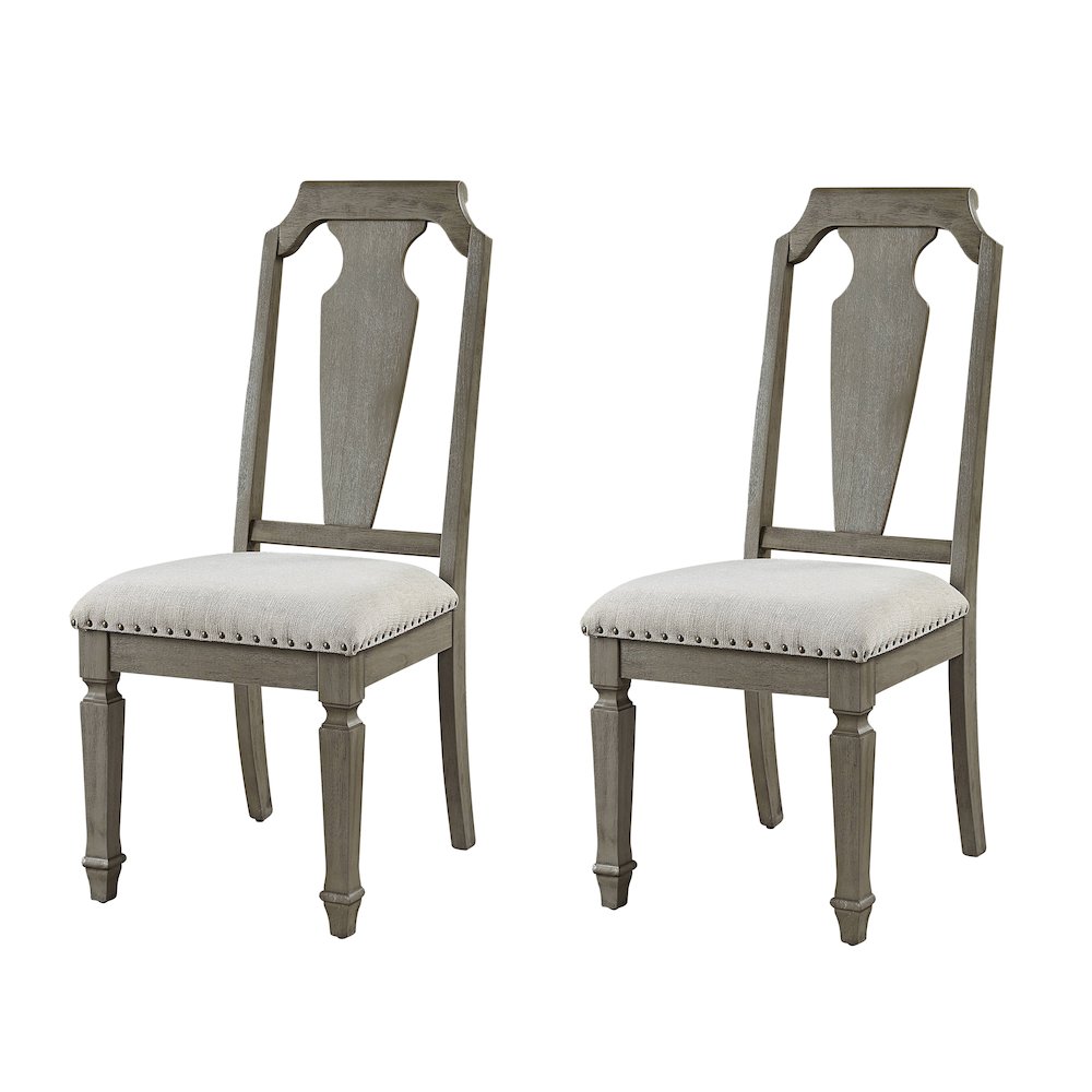 Beige and Weathered Oak Open Back Side Chairs (Set of 2). Picture 1