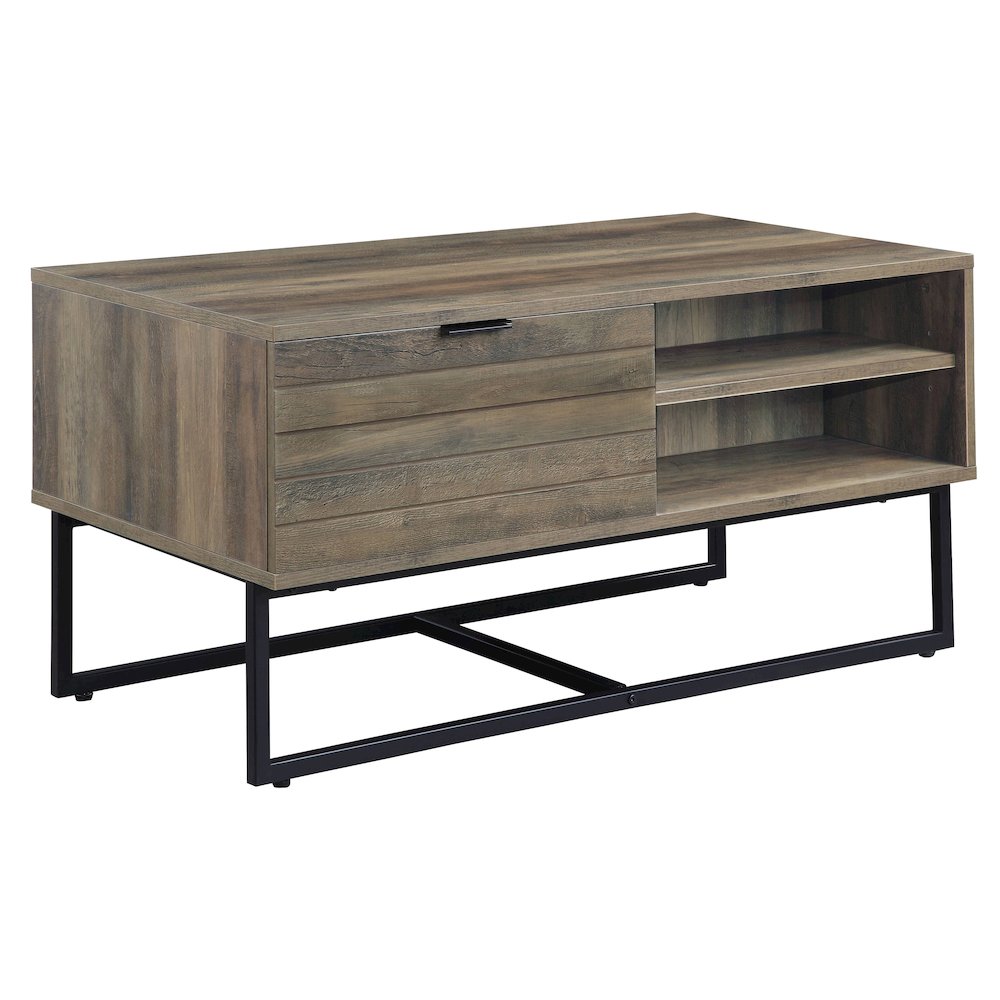 Rustic Oak and Black Coffee Table with Open Storage. Picture 1